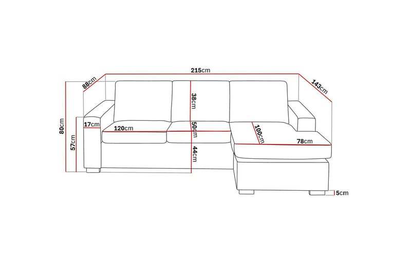Crazy 3-personers Vendbar L-formet Chaiselongsofa i Stof - Beige - Møbler - Sofaer - Sofa med chaiselong - 3 personers sofa med chaiselong
