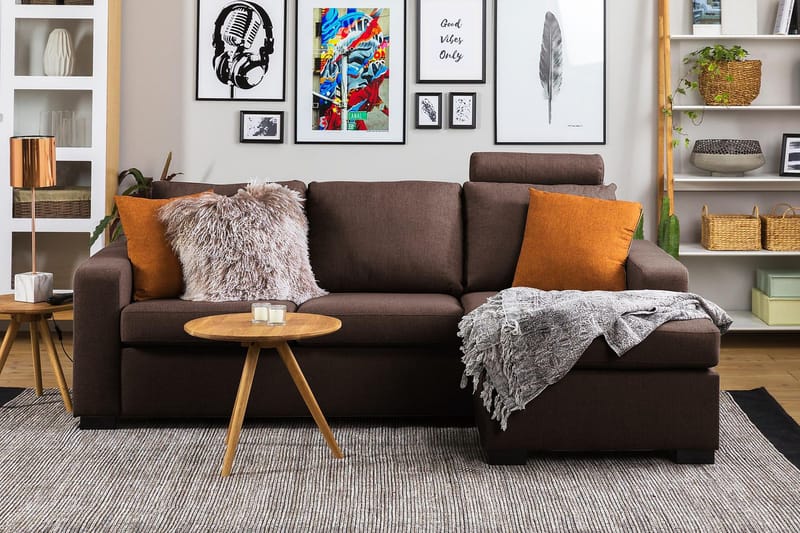 Crazy 3-personers Vendbar L-formet Chaiselongsofa i Stof - Brun - Møbler - Sofaer - Sofa med chaiselong - 3 personers sofa med chaiselong