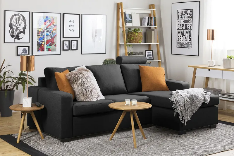 Crazy 3-personers Vendbar L-formet Chaiselongsofa i Stof - Antracit - Møbler - Sofaer - Sofa med chaiselong - 3 personers sofa med chaiselong