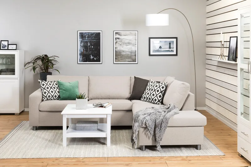 Crazy 3-personers Højrevendt L-formet Chaiselongsofa i Stof - Beige - Møbler - Sofaer - Sofa med chaiselong - 3 personers sofa med chaiselong