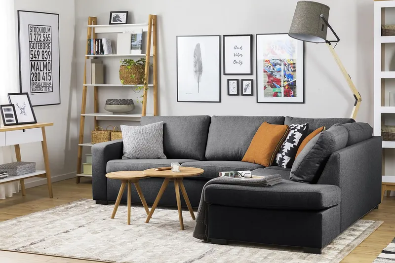 Crazy 3-personers Højrevendt L-formet Chaiselongsofa i Stof - Mørkegrå - Møbler - Sofaer - Sofa med chaiselong