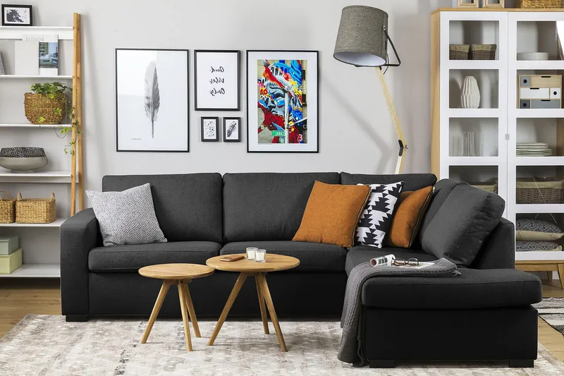 Crazy 3-personers Højrevendt L-formet Chaiselongsofa i Stof - Antracit - Møbler - Sofaer - Sofa med chaiselong - 3 personers sofa med chaiselong