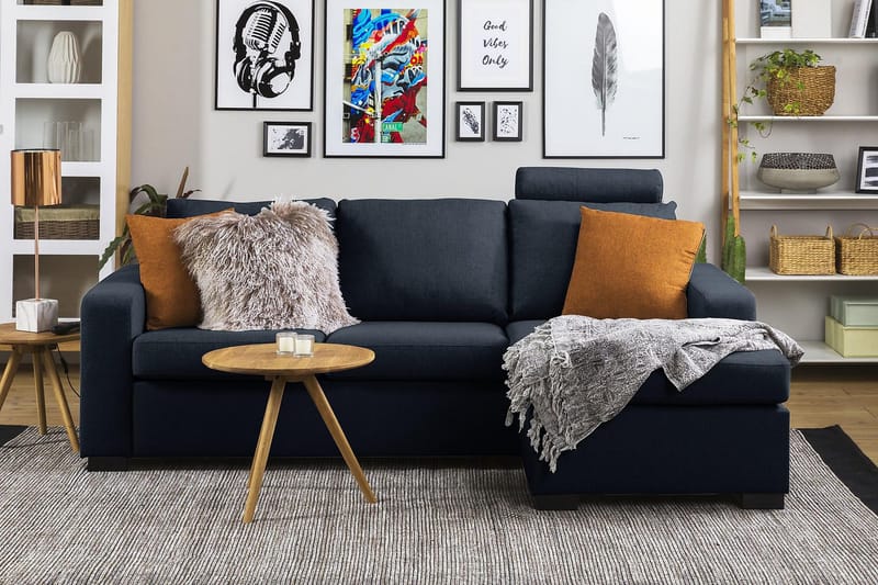 Crazy 3-personers Vendbar L-formet Chaiselongsofa i Stof - Blå - Møbler - Sofaer - Sofa med chaiselong - 3 personers sofa med chaiselong