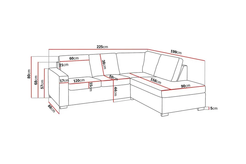 Crazy 3-personers Højrevendt L-formet Chaiselongsofa i Kunstlæder - Sort - Møbler - Sofaer - Sofa med chaiselong - 2-personer sofa med chaiselong