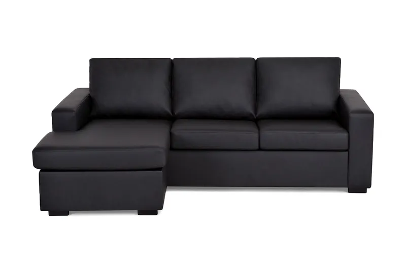 Crazy 3-personers Vendbar L-formet Chaiselongsofa i Kunstlæder, Sort