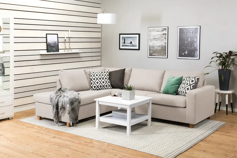 Crazy 3-personers Venstrevendt L-formet Chaiselongsofa i Stof - Beige - Møbler - Sofaer - Sofa med chaiselong - 3 personers sofa med chaiselong