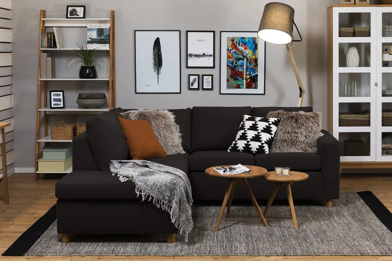 Crazy 3-personers Venstrevendt L-formet Chaiselongsofa i Stof - Antracit - Møbler - Sofaer - Sofa med chaiselong - 2-personer sofa med chaiselong