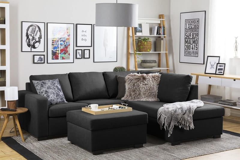 Crazy 3-personers Højrevendt L-formet Chaiselongsofa i Stof - Antracit - Møbler - Sofaer - Sofa med chaiselong - 2-personer sofa med chaiselong