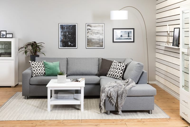 Crazy 3-personers Højrevendt L-formet Chaiselongsofa i Stof - Grå - Møbler - Sofaer - Sofa med chaiselong - 3 personers sofa med chaiselong