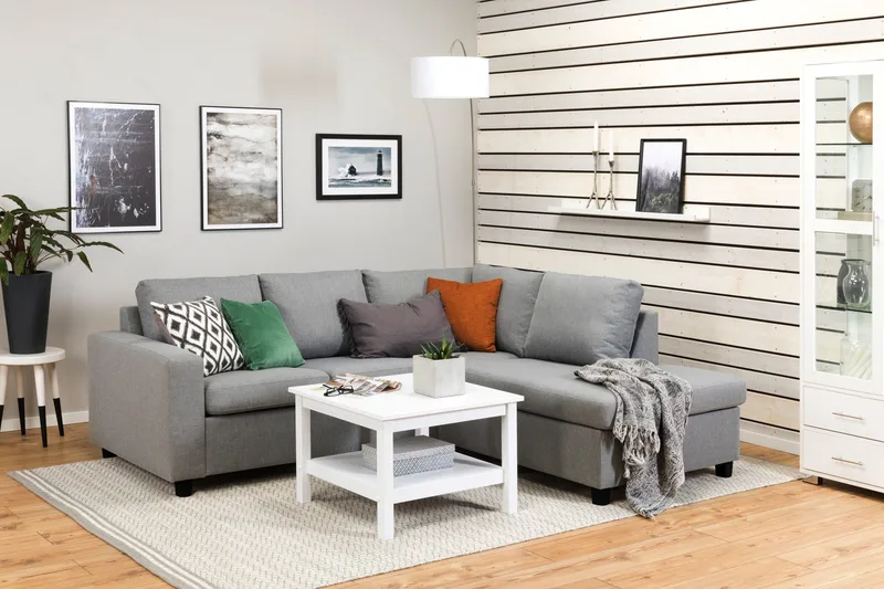 Crazy 3-personers Højrevendt L-formet Chaiselongsofa i Stof - Grå - Møbler - Sofaer - Sofa med chaiselong - 2-personer sofa med chaiselong