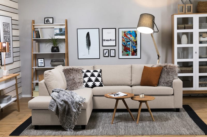 Crazy 3-personers Venstrevendt L-formet Chaiselongsofa i Stof - Beige - Møbler - Sofaer - Sofa med chaiselong - 3 personers sofa med chaiselong