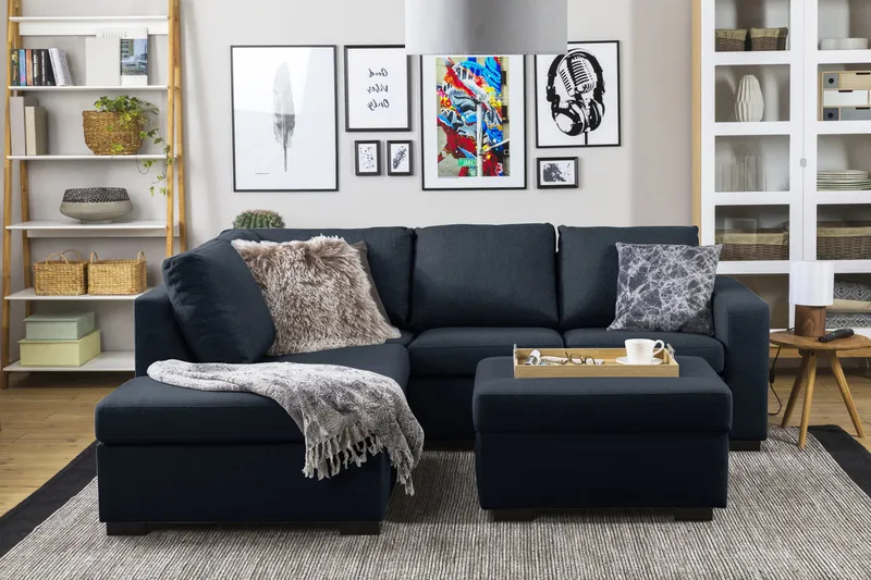 Crazy 3-personers Venstrevendt L-formet Chaiselongsofa i Stof - Blå - Møbler - Sofaer - Sofa med chaiselong