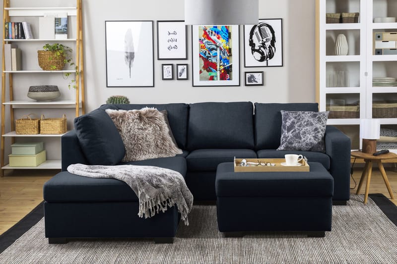 Crazy 3-personers Venstrevendt L-formet Chaiselongsofa i Stof - Blå - Møbler - Sofaer - Sofa med chaiselong