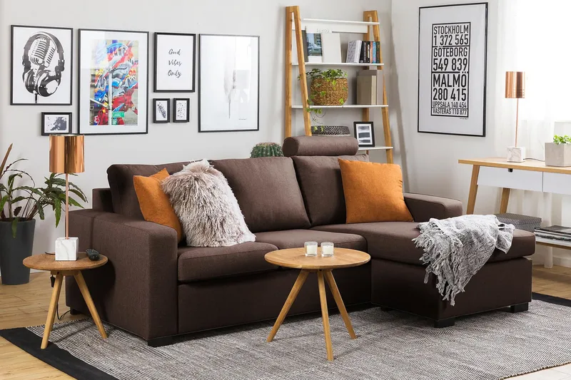 Crazy 3-personers Vendbar L-formet Chaiselongsofa i Stof - Brun - Møbler - Sofaer - Sofa med chaiselong - 3 personers sofa med chaiselong