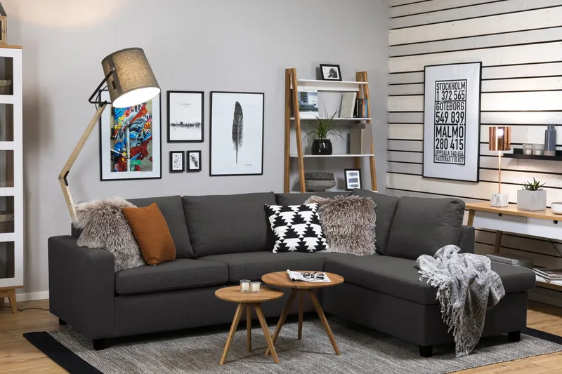 Crazy 3-personers Højrevendt L-formet Chaiselongsofa i Stof - Mørkegrå - Møbler - Sofaer - Sofa med chaiselong