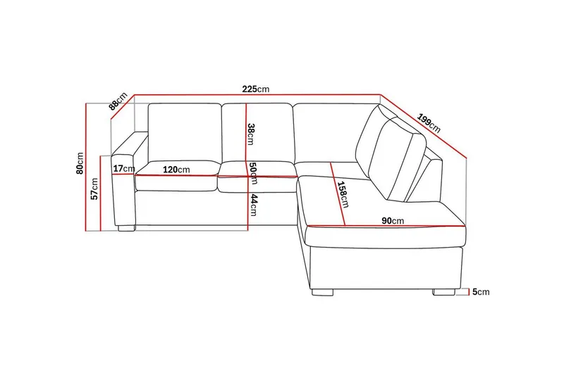 Crazy 3-personers Højrevendt L-formet Chaiselongsofa i Kunstlæder - Sort - Møbler - Sofaer - Sofa med chaiselong - 2-personer sofa med chaiselong
