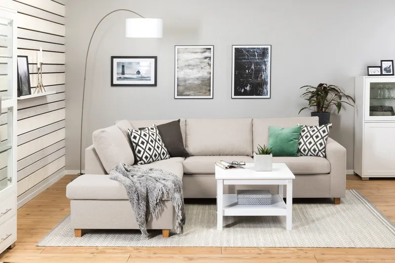 Crazy 3-personers Venstrevendt L-formet Chaiselongsofa i Stof - Beige - Møbler - Sofaer - Sofa med chaiselong - 3 personers sofa med chaiselong