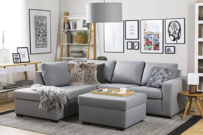 Crazy 3-personers Venstrevendt L-formet Chaiselongsofa i Stof - Grå - Møbler - Sofaer - Sofa med chaiselong - 2-personer sofa med chaiselong