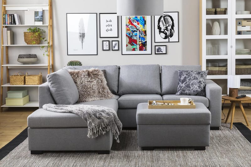 Crazy 3-personers Venstrevendt L-formet Chaiselongsofa i Stof - Grå - Møbler - Sofaer - Sofa med chaiselong - 2-personer sofa med chaiselong