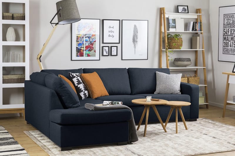 Crazy 3-personers Venstrevendt L-formet Chaiselongsofa i Stof - Blå - Møbler - Sofaer - Sofa med chaiselong