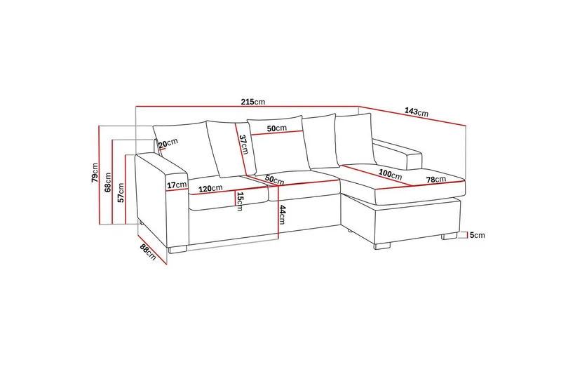 Crazy 3-personers Vendbar L-formet Divansofa i Stof inkl. Kuvertpuder - Mørkegrå - Møbler - Sofaer - Sofa med chaiselong