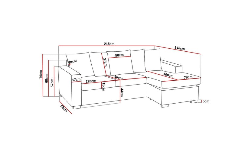 Crazy 3-personers Vendbar L-formet Divansofa i Stof inkl. Kuvertpuder - Mørkegrå - Møbler - Sofaer - Sofa med chaiselong