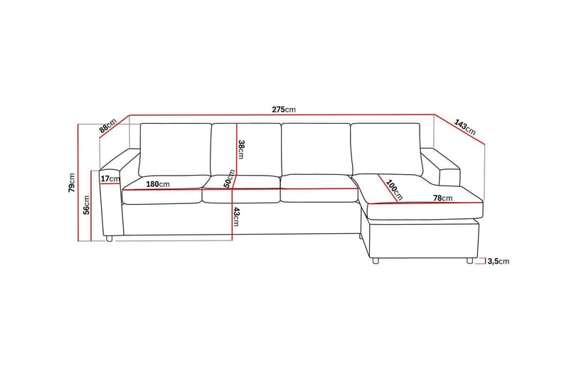 Crazy 4-personers Vendbar L-formet Chaiselongsofa i Stof - Antracit - Møbler - Sofaer - Sofa med chaiselong