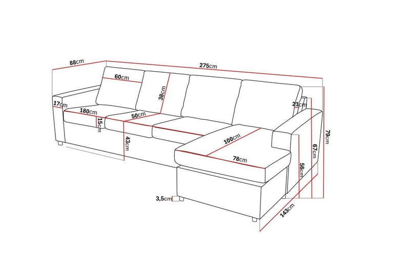 Crazy 4-personers Vendbar L-formet Chaiselongsofa i Stof - Antracit - Møbler - Sofaer - Sofa med chaiselong