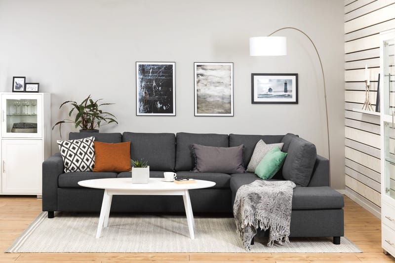 Crazy 4-personers Højrevendt L-formet Chaiselongsofa i Stof - Mørkegrå - Møbler - Sofaer - Sofa med chaiselong - 3 personers sofa med chaiselong