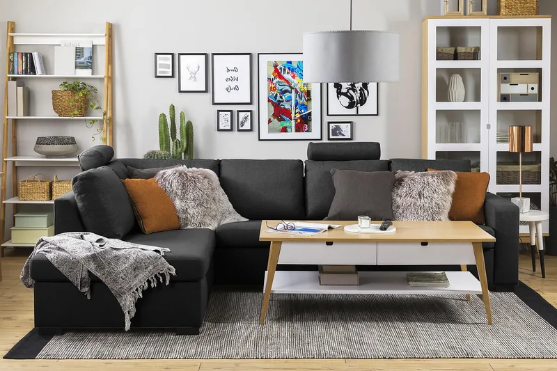 Crazy 4-personers Venstrevendt L-formet Chaiselongsofa i Stof - Antracit - Møbler - Sofaer - Sofa med chaiselong - 3 personers sofa med chaiselong