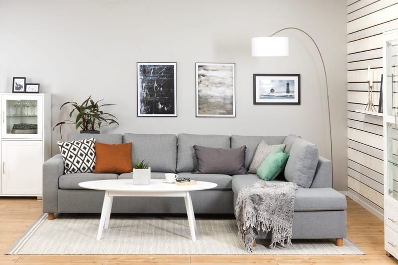 Crazy 4-personers Højrevendt L-formet Chaiselongsofa i Stof - Grå - Møbler - Sofaer - Sofa med chaiselong - 3 personers sofa med chaiselong