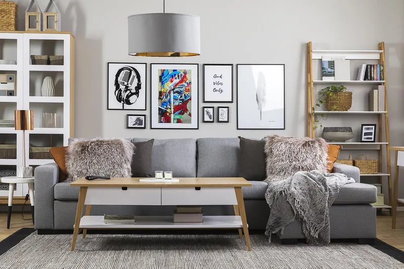 Crazy 4-personers Vendbar L-formet Chaiselongsofa i Stof - Grå - Møbler - Sofaer - Sofa med chaiselong - 4 personers sofa med chaiselong