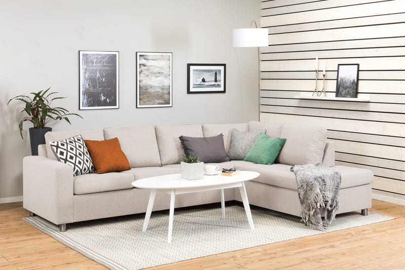 Crazy 4-personers Højrevendt L-formet Chaiselongsofa i Stof - Beige - Møbler - Sofaer - Sofa med chaiselong - 3 personers sofa med chaiselong