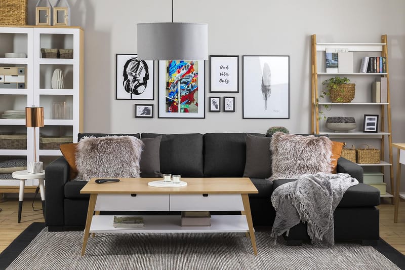 Crazy 4-personers Vendbar L-formet Chaiselongsofa i Stof - Antracit - Møbler - Sofaer - Sofa med chaiselong