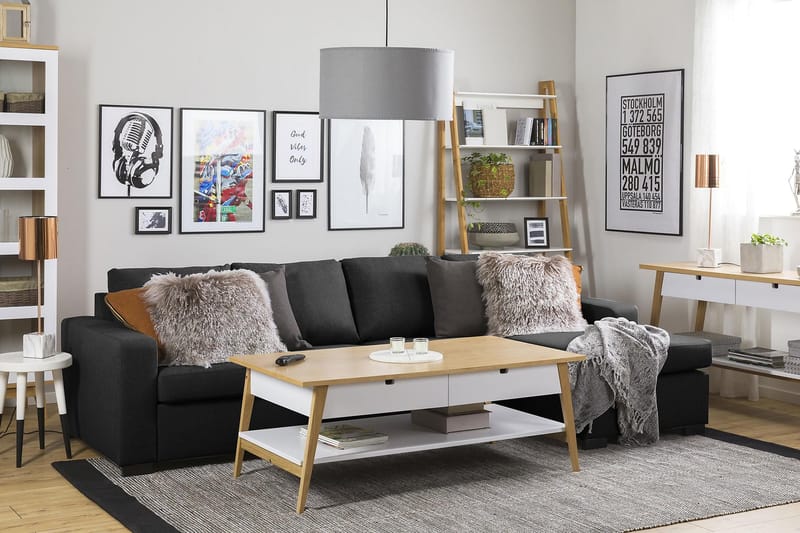 Crazy 4-personers Vendbar L-formet Chaiselongsofa i Stof - Antracit - Møbler - Sofaer - Sofa med chaiselong