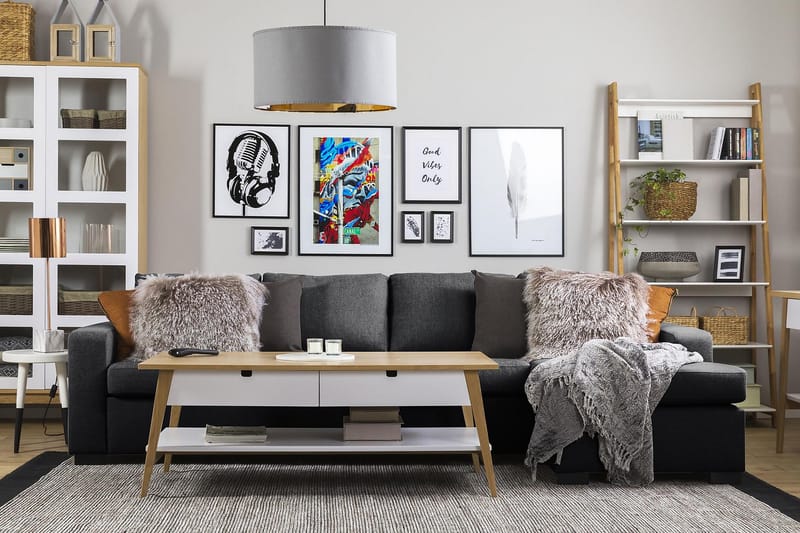 Crazy 4-personers Vendbar L-formet Chaiselongsofa i Stof - Mørkegrå - Møbler - Sofaer - Sofa med chaiselong