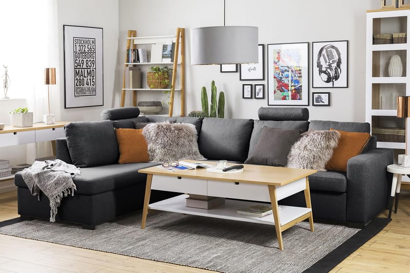 Crazy 4-personers Venstrevendt L-formet Chaiselongsofa i Stof - M�ørkegrå - Møbler - Sofaer - Sofa med chaiselong
