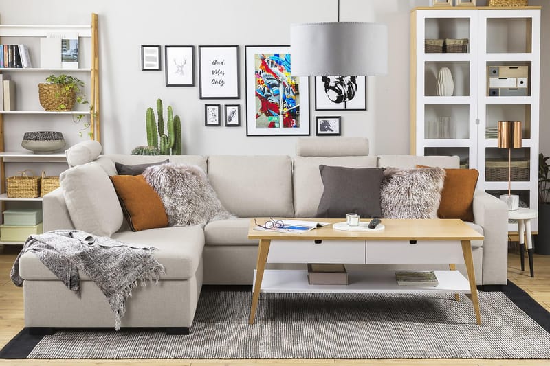 Crazy 4-personers Venstrevendt L-formet Chaiselongsofa i Stof - Beige - Møbler - Sofaer - Sofa med chaiselong