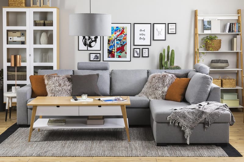 Crazy 4-personers Højrevendt L-formet Chaiselongsofa i Stof - Grå - Møbler - Sofaer - Sofa med chaiselong