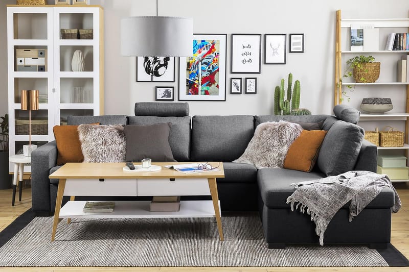Crazy 4-personers Højrevendt L-formet Chaiselongsofa i Stof - Mørkegrå - Møbler - Sofaer - Sofa med chaiselong