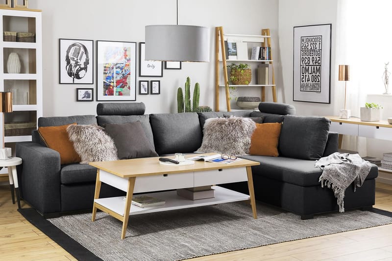 Crazy 4-personers Højrevendt L-formet Chaiselongsofa i Stof - Mørkegrå - Møbler - Sofaer - Sofa med chaiselong