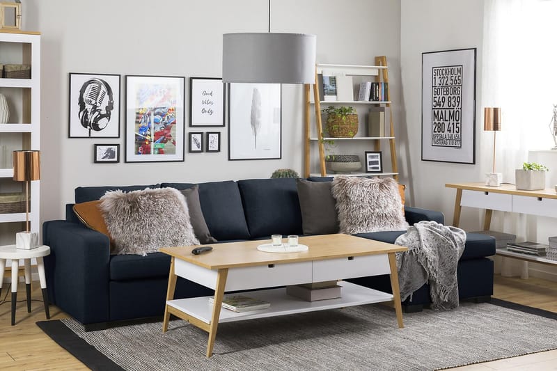Crazy 4-personers Vendbar L-formet Chaiselongsofa i Stof - Blå - Møbler - Sofaer - Sofa med chaiselong