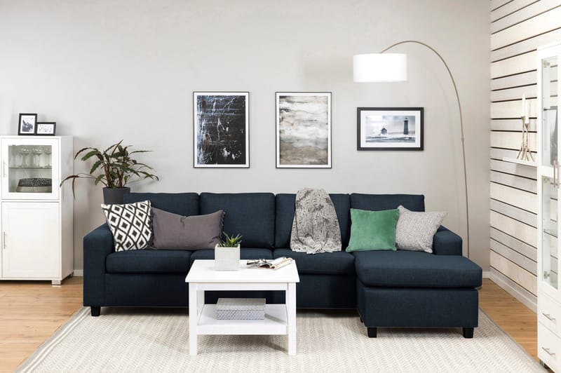 Crazy 4-personers Vendbar L-formet Chaiselongsofa i Stof - Blå - Møbler - Sofaer - Sofa med chaiselong - 4 personers sofa med chaiselong