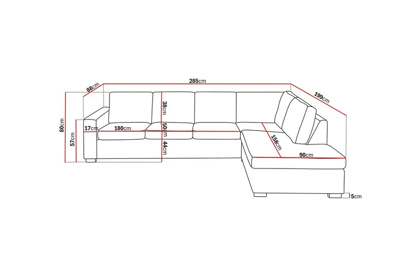 Crazy 4-personers Højrevendt L-formet Chaiselongsofa i Stof - Grå - Møbler - Sofaer - Sofa med chaiselong - 3 personers sofa med chaiselong