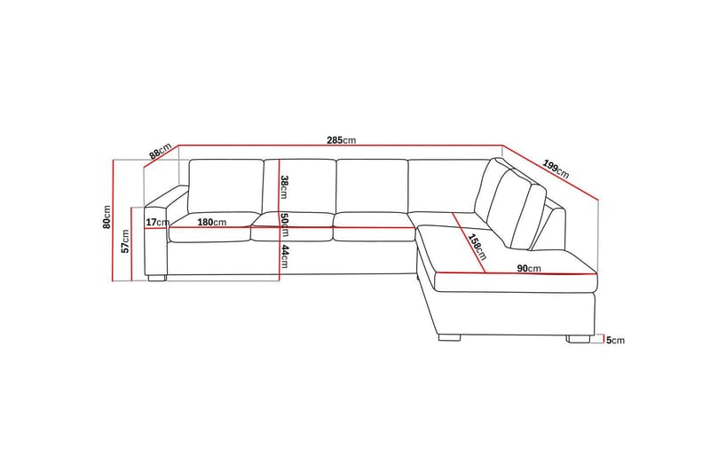 Crazy 4-personers Højrevendt L-formet Chaiselongsofa i Stof - Mørkegrå - Møbler - Sofaer - Sofa med chaiselong - 3 personers sofa med chaiselong