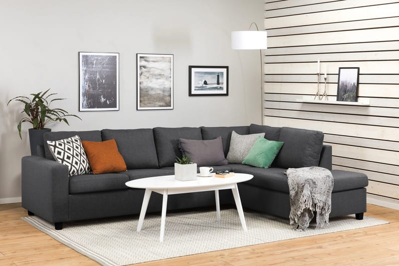 Crazy 4-personers Højrevendt L-formet Chaiselongsofa i Stof - Mørkegrå - Møbler - Sofaer - Sofa med chaiselong - 3 personers sofa med chaiselong