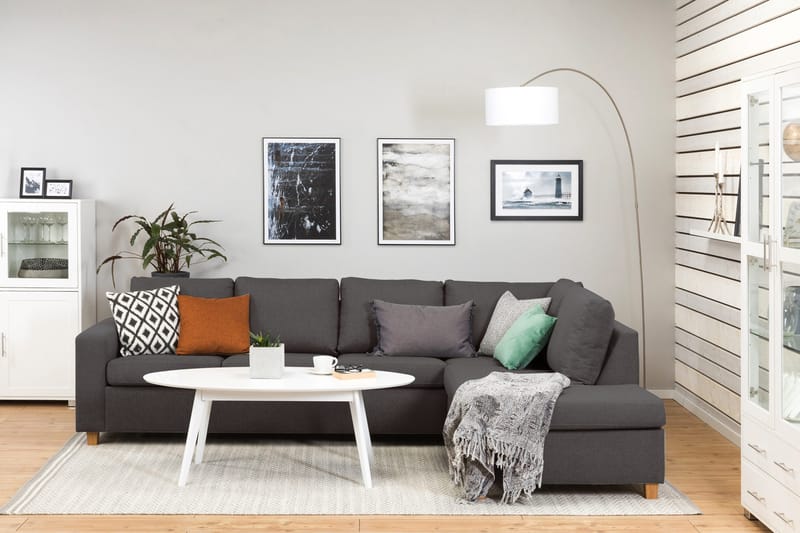 Crazy 4-personers Højrevendt L-formet Chaiselongsofa i Stof - Mørkegrå - Møbler - Sofaer - Sofa med chaiselong - 3 personers sofa med chaiselong