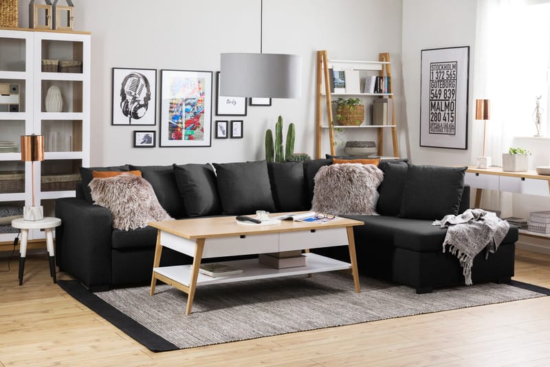 Crazy 4-personers Højrevendt L-formet Chaiselongsofa i Stof inkl. Kuvertpuder - Mørkegrå - Møbler - Sofaer - Sofa med chaiselong