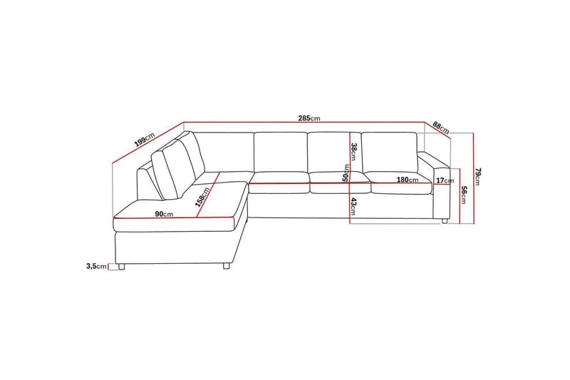 Crazy 4-personers Venstrevendt L-formet Chaiselongsofa i Stof - Antracit - Møbler - Sofaer - Sofa med chaiselong - 3 personers sofa med chaiselong