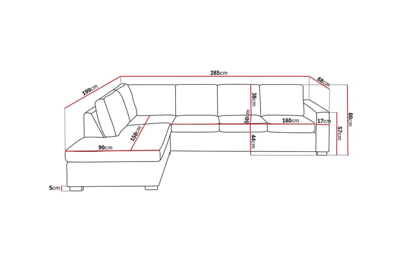 Crazy 4-personers Venstrevendt L-formet Chaiselongsofa i Stof - Grå - Møbler - Sofaer - Sofa med chaiselong - 3 personers sofa med chaiselong